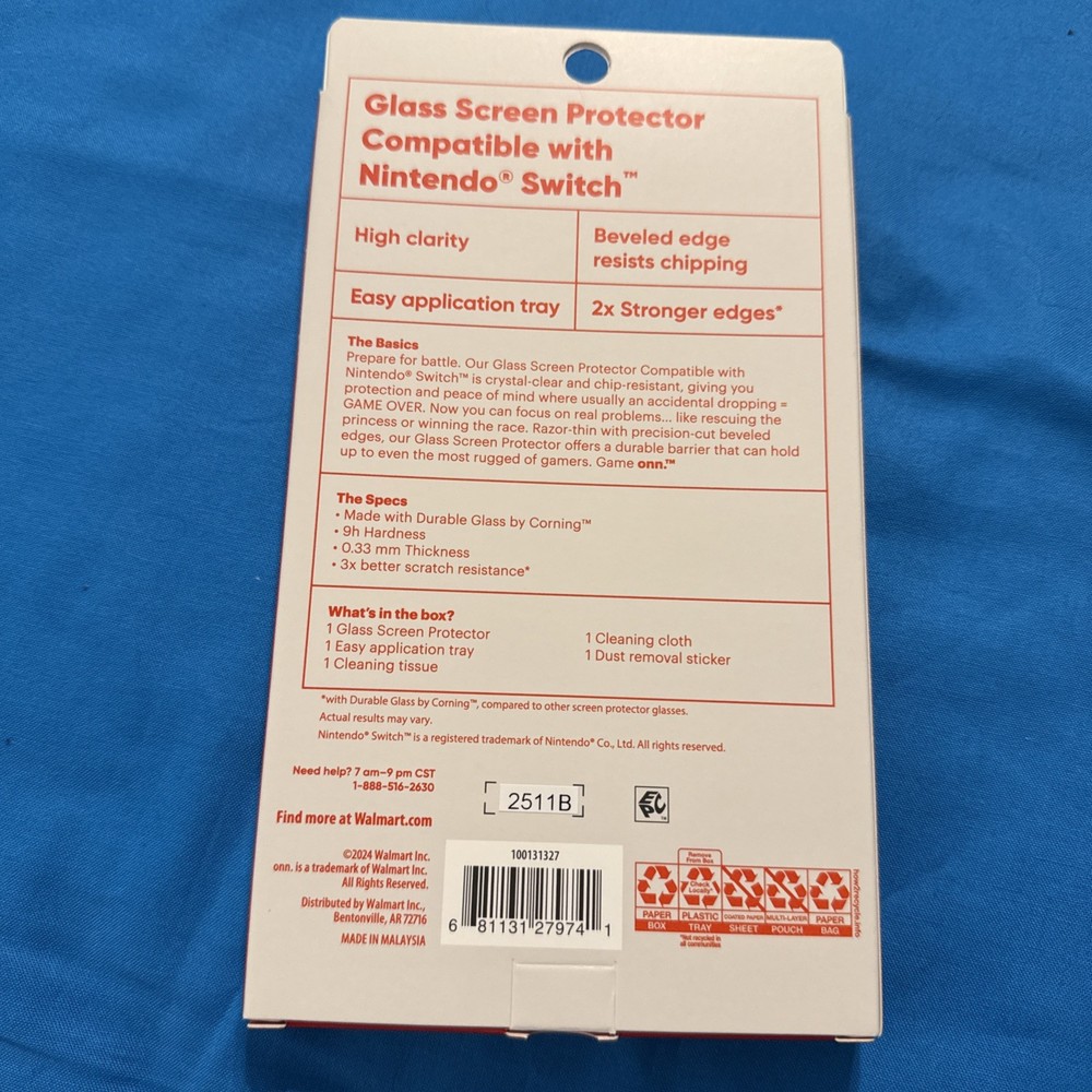 Onn Glass Screen Protector Compatible with Nintendo Switch