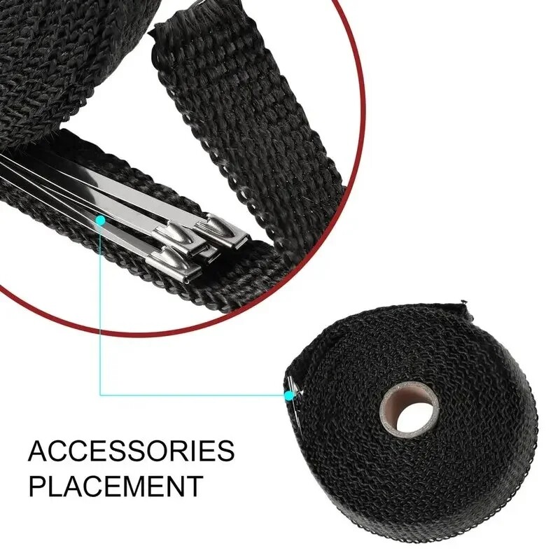 10M Black Exhaust Header Pipe Insulation Thermal Wrap Trap Motorcycle + 6 Ties