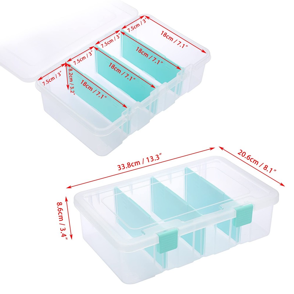 Clear Plastic Dividing Storage Box with 4 Compartments Adjustable Storage Bin...