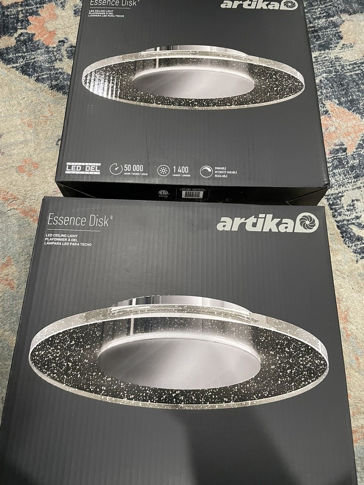 2X Artika Essence Disk 13 in. Chrome Modern LED Flush Mount Ceiling Light New