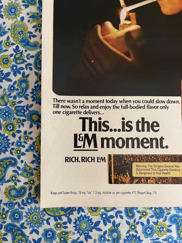 Vintage 1972 L &M Cigarettes Print Ad Couple Sharing Lighter