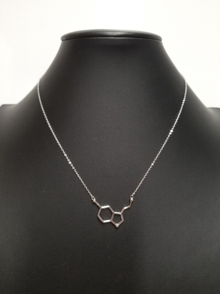 Neurotransmitter Serotonin Molecule Pendant Sterling Silver Science Necklace
