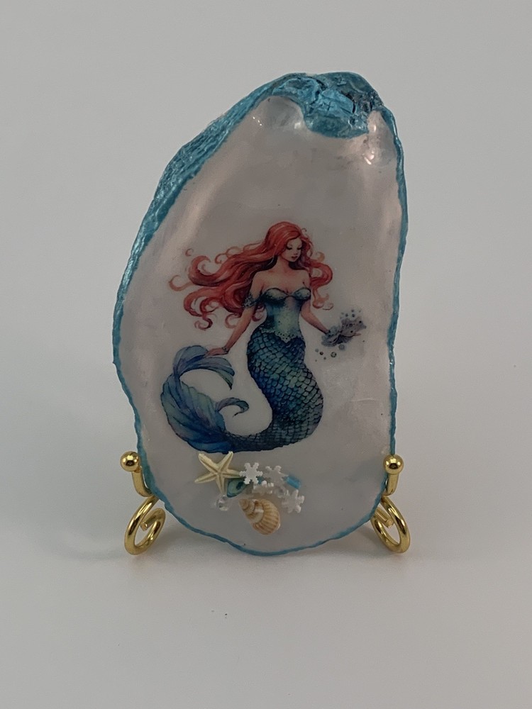 Handmade Decoupaged Oyster Shell Trinket Dish, Gift, Decor