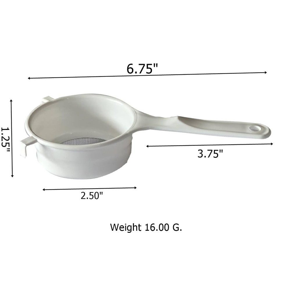 Plastic Strainer White 6.75" – Fine Mesh Kitchen Strainer with Handle | Light...