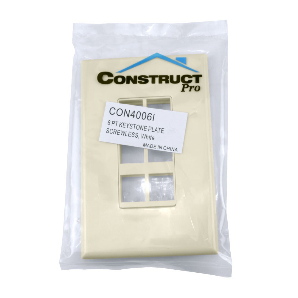 Construct Pro 6-Port Keystone Wall Plate with Screwless Face (Ivory)