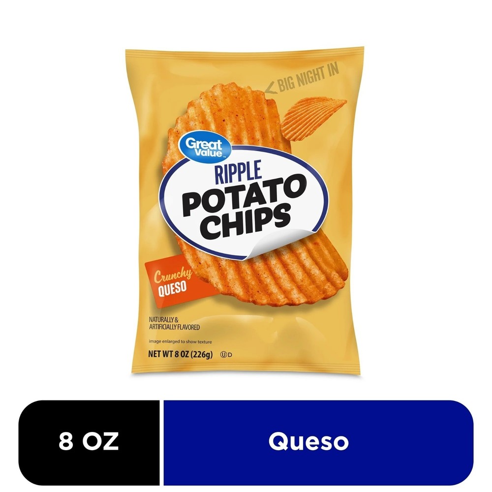 Great Value Queso Rippled Potato Chips, 8 oz (5-pack)