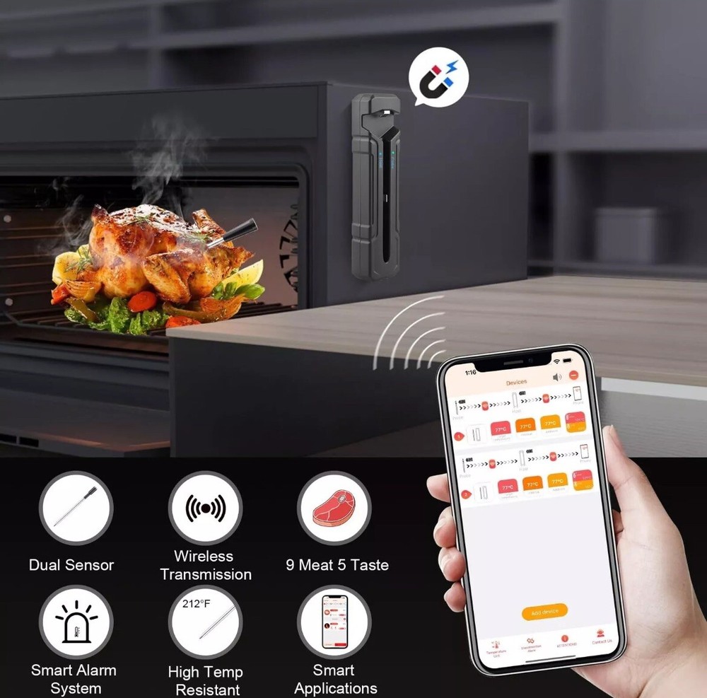 Smart Wireless Meat Thermometer - 500 FT Bluetooth Meat Thermometer with App,...