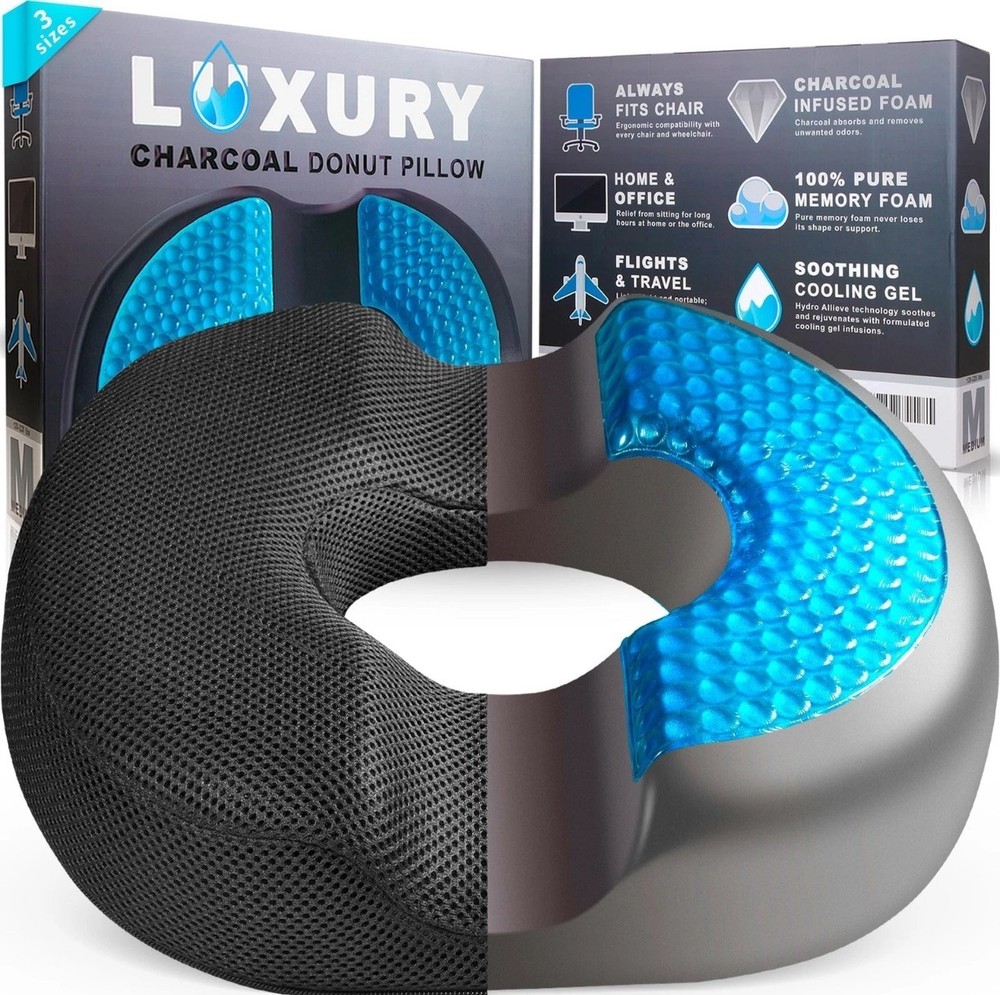 H. Luxury Charcoal Donut Pillow /Tailbone - Sciatica - Back-Pain | Size M