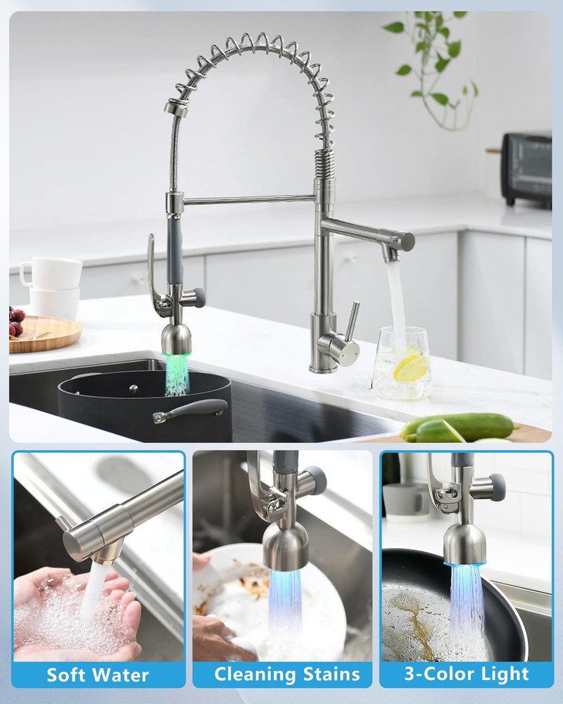 Fapully Commercial Single Handle Pull Down Sprayer Brushed Nickel Kitchen