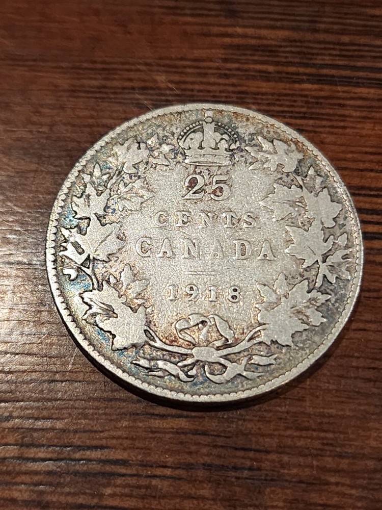 1918 Canada 25 Cents Silver Coin