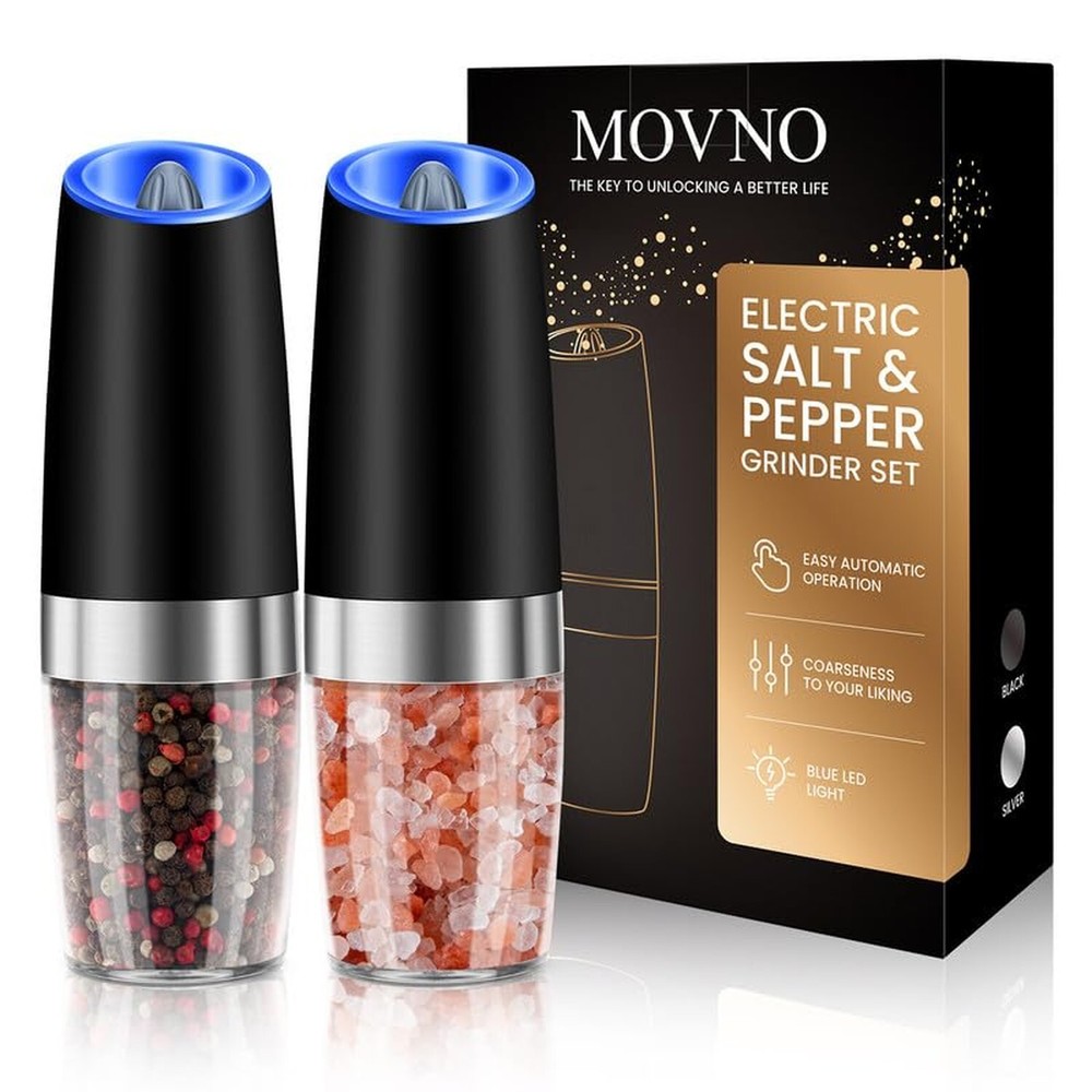 2Pcs Gravity Electric Salt and Pepper Grinder Set, Battery Powered LED Light ...