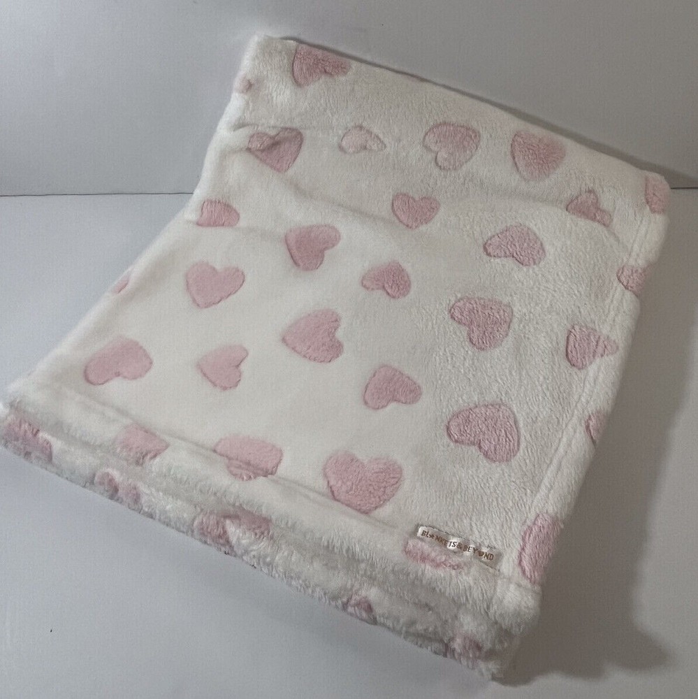 Blankets & Beyond Blanket Lovely Pink White Embossed Heart Microfleece Security