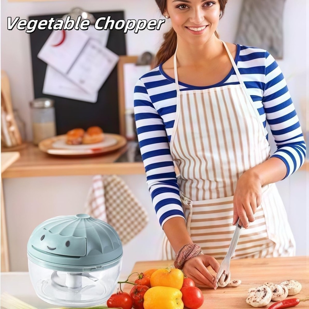 Manual Food Processor Vegetable Chopper, Mini Hand Pull String Garlic Chopper On