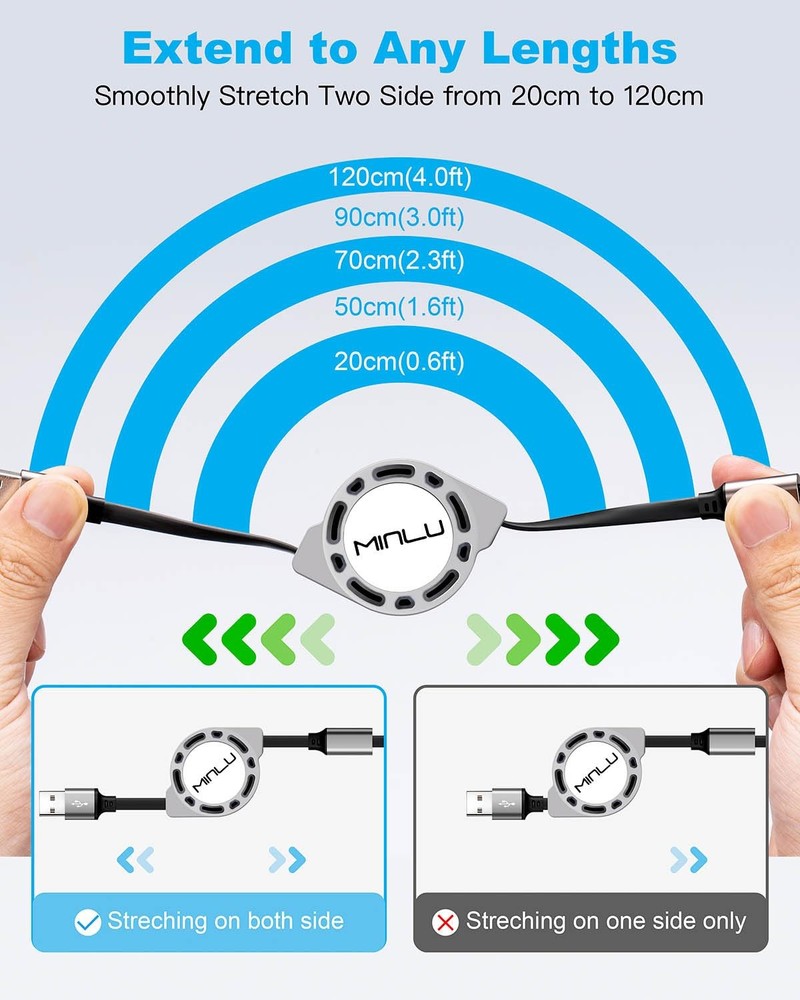 Multi Charging Cable 3A, [2Pack 4ft] Retractable Cord 3 in 1...