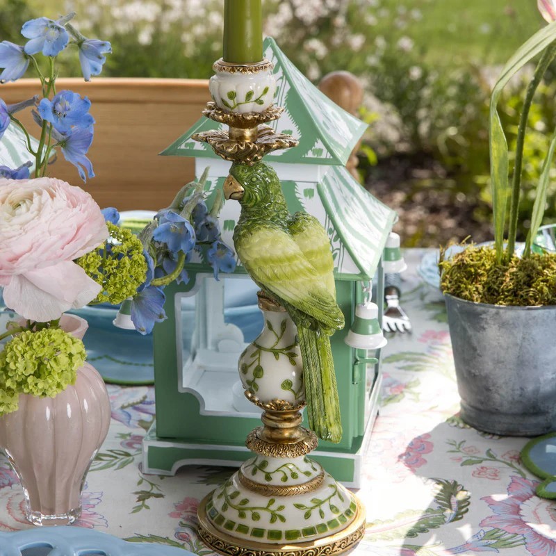 (BIG PAIR) Green Parrot Candle Holders,