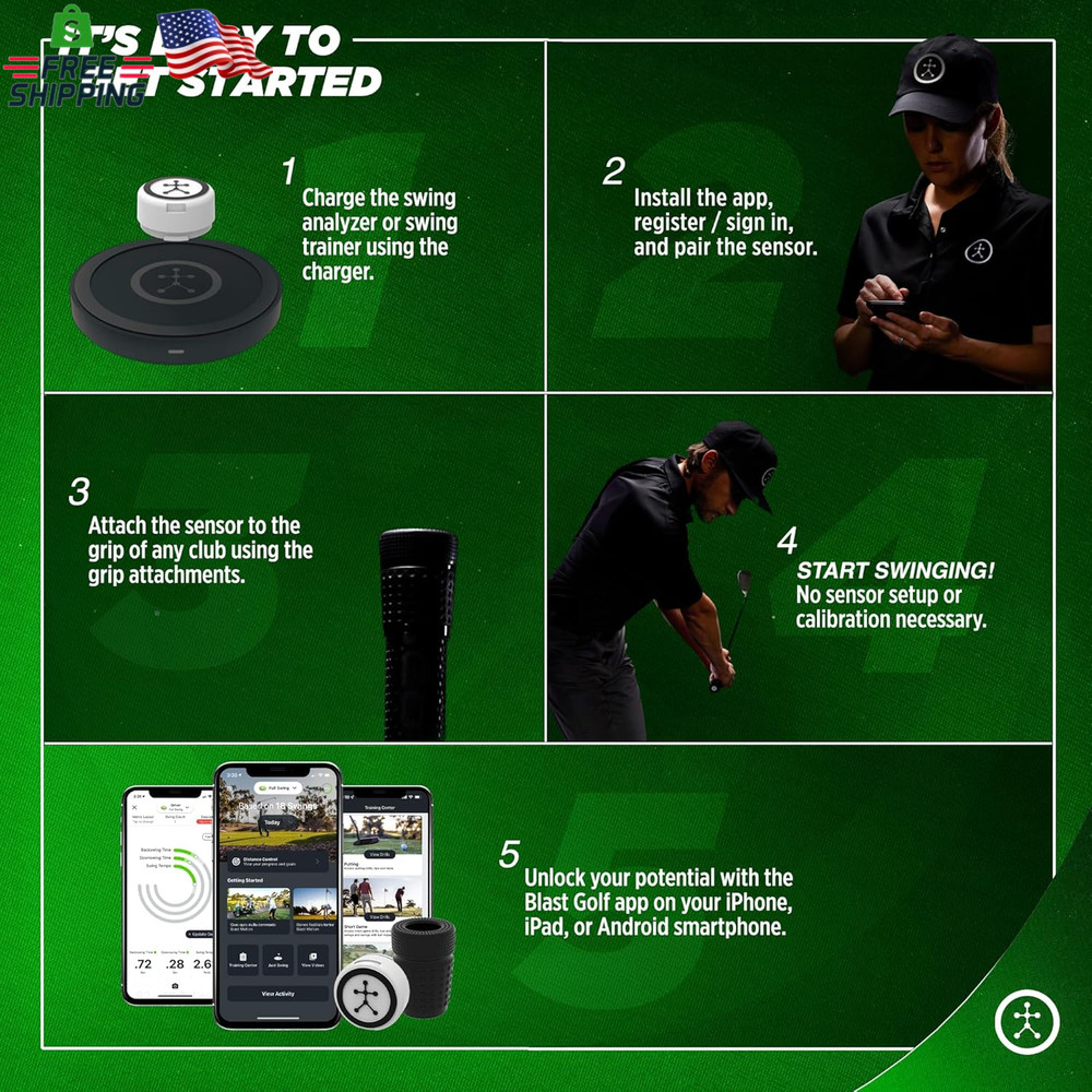 Blast Motion Golf Swing & Stroke Analyzer - Real-Time Feedback, Swing Metrics, S