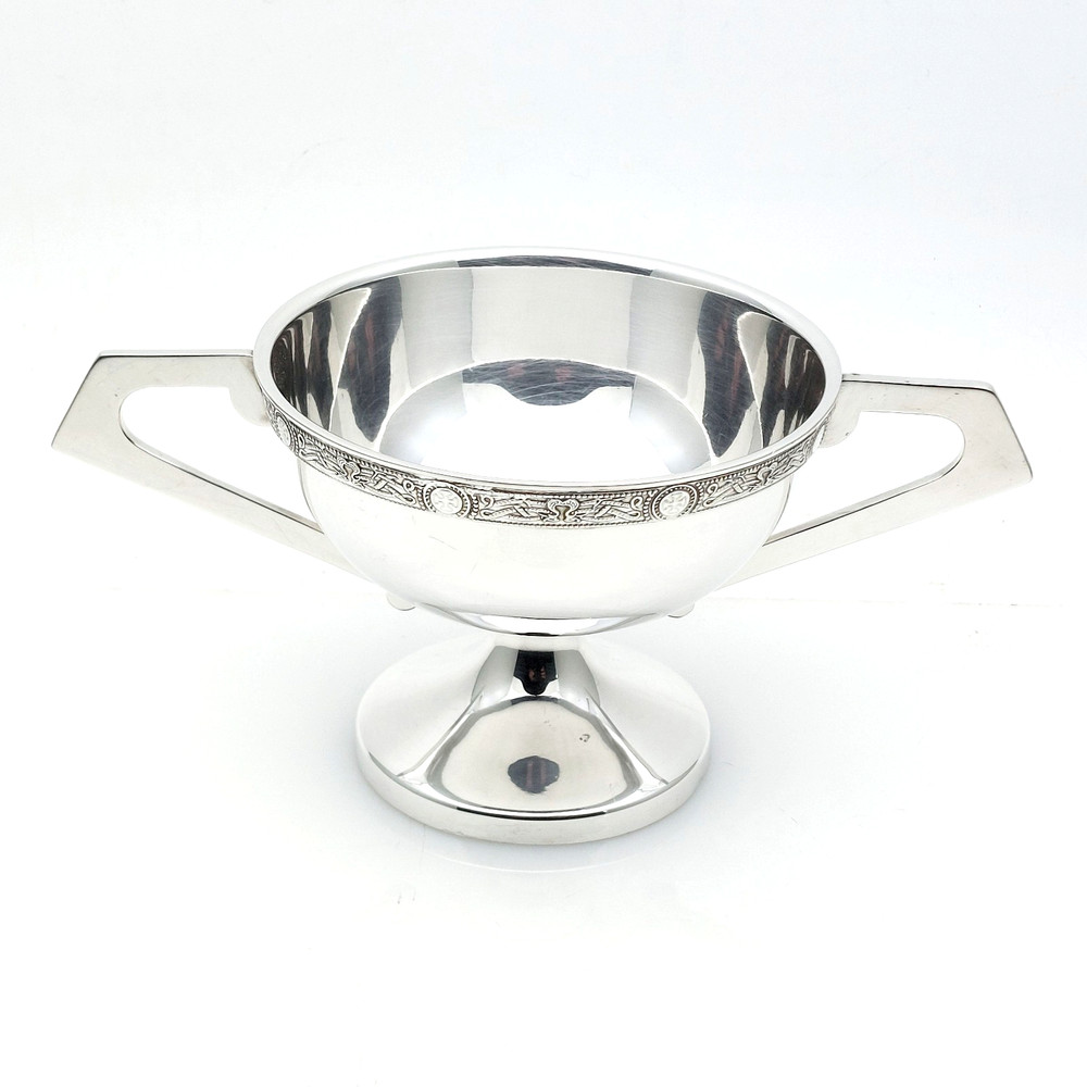 Celtic Lindisfarne Pattern Silver Plated Low Trophy Cup - Vintage