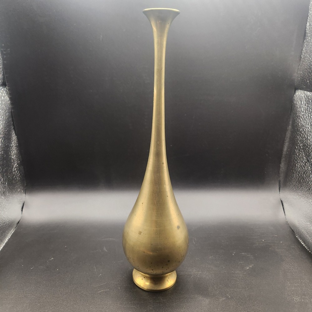 Brass Bud Vase 10.5" Tall - Solid Brass Single Stem