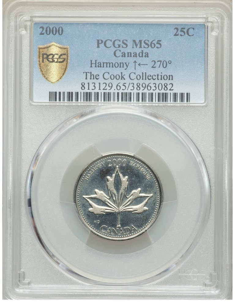 ERROR - 2000 Canada 25 Cents Harmony PCGS MS-65 with a 270 Degree Die Rotation