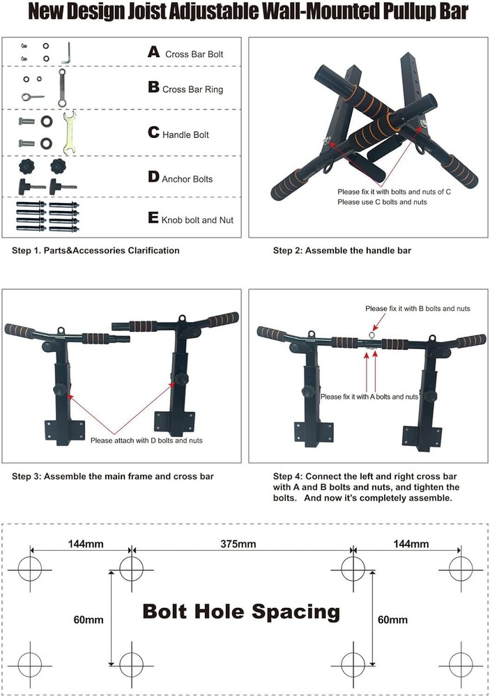 Pull Up Bar Wall Mounted: Adjustable Wall Joist Mount Pull Up Bar & Chin Up Bar