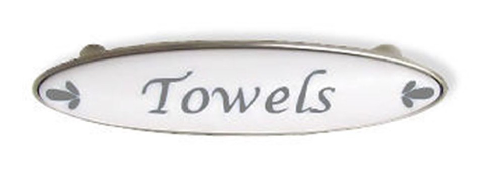 3" Towel Drawer Pull Blue-Gray Script and Satin Nickel