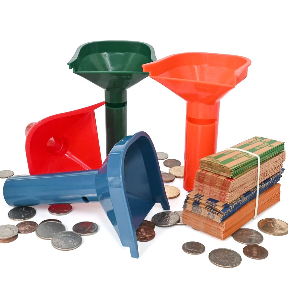 Assorted Flat Striped Coin Wrappers with 4 Color-Coded Sorter Tubes