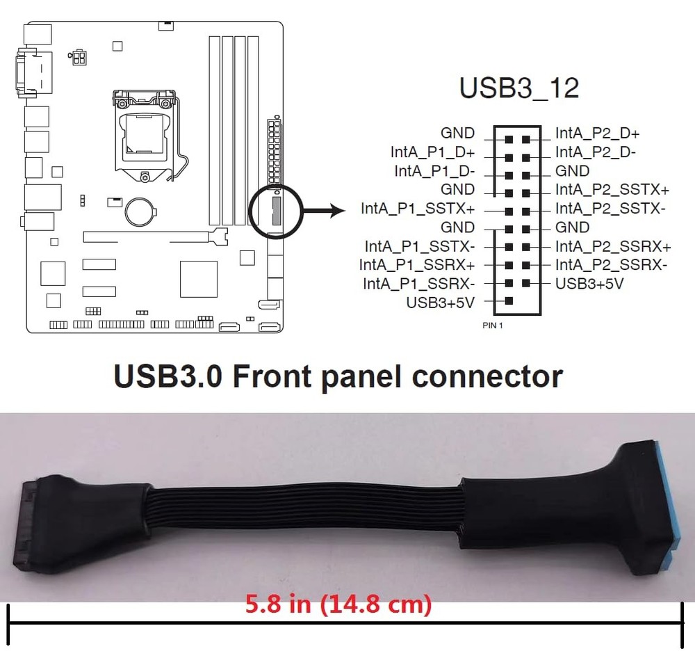 USB 3.0 Header Splitter Extension Cable,Motherboard Internal hub...