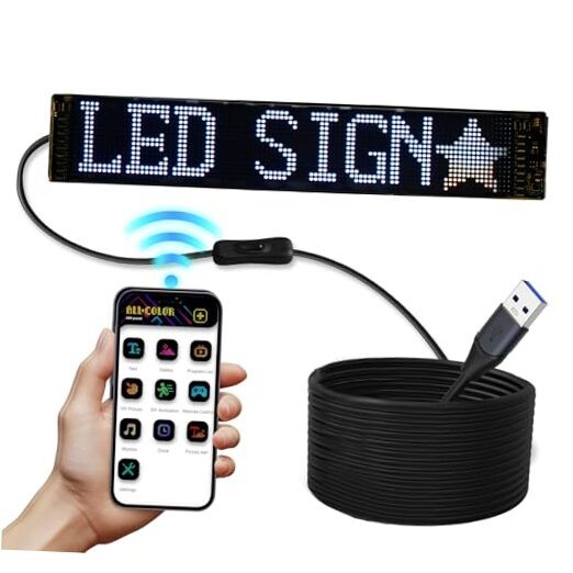 Programmable Scrolling LED Car Sign,Flexible USB 5V Digital Light 23"x5"