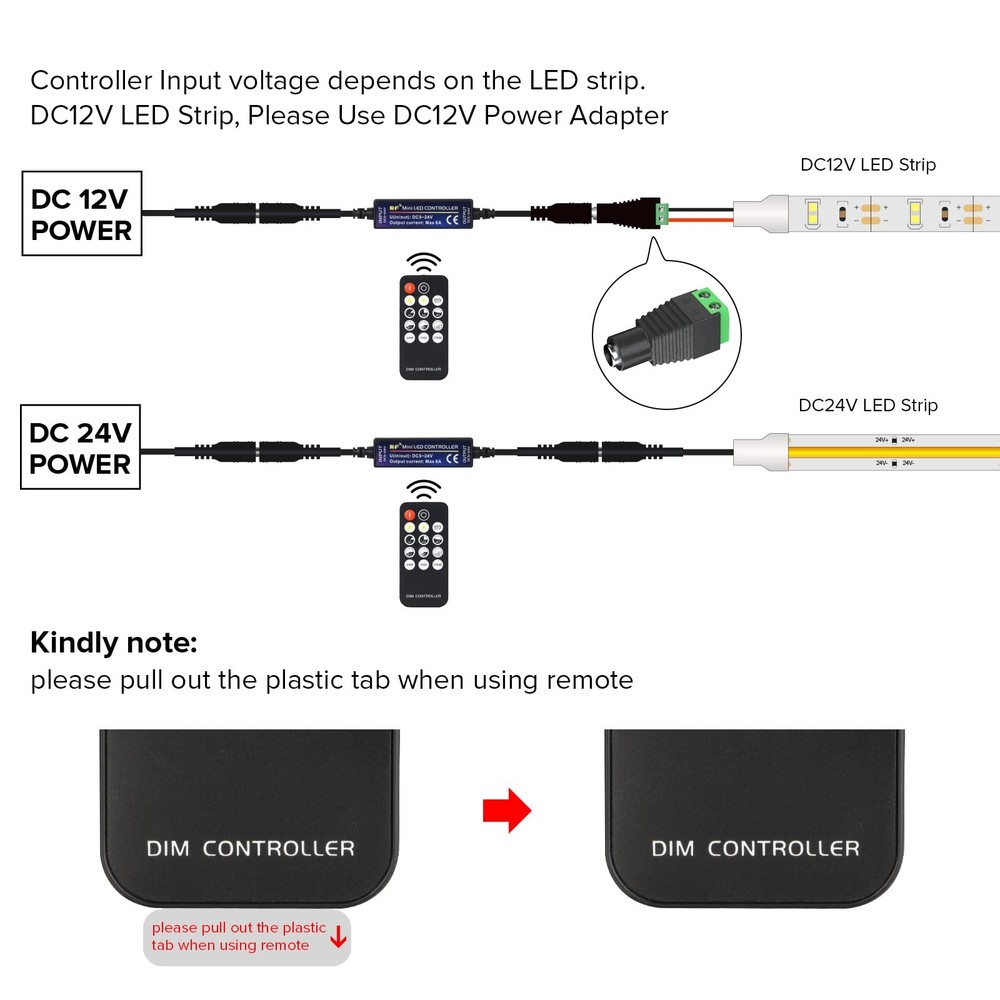 Mini RF Dimmer Controller, 14 Keys, DC5V-24V, Single Color, LED Strips, Switch