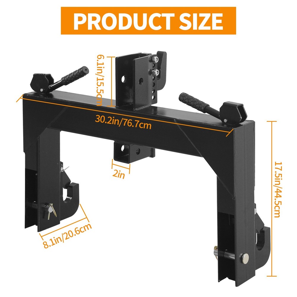 3 Point Quick Hitch, 3000 lbs Capacity 3 Point Attachments with 2" Receiver