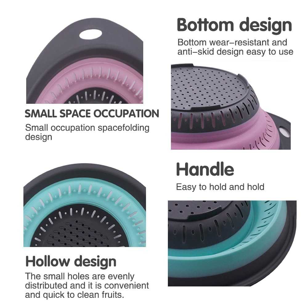 Collapsible Colander Set, Square Round Triangles Silicone Kitchen Strainer Pe...