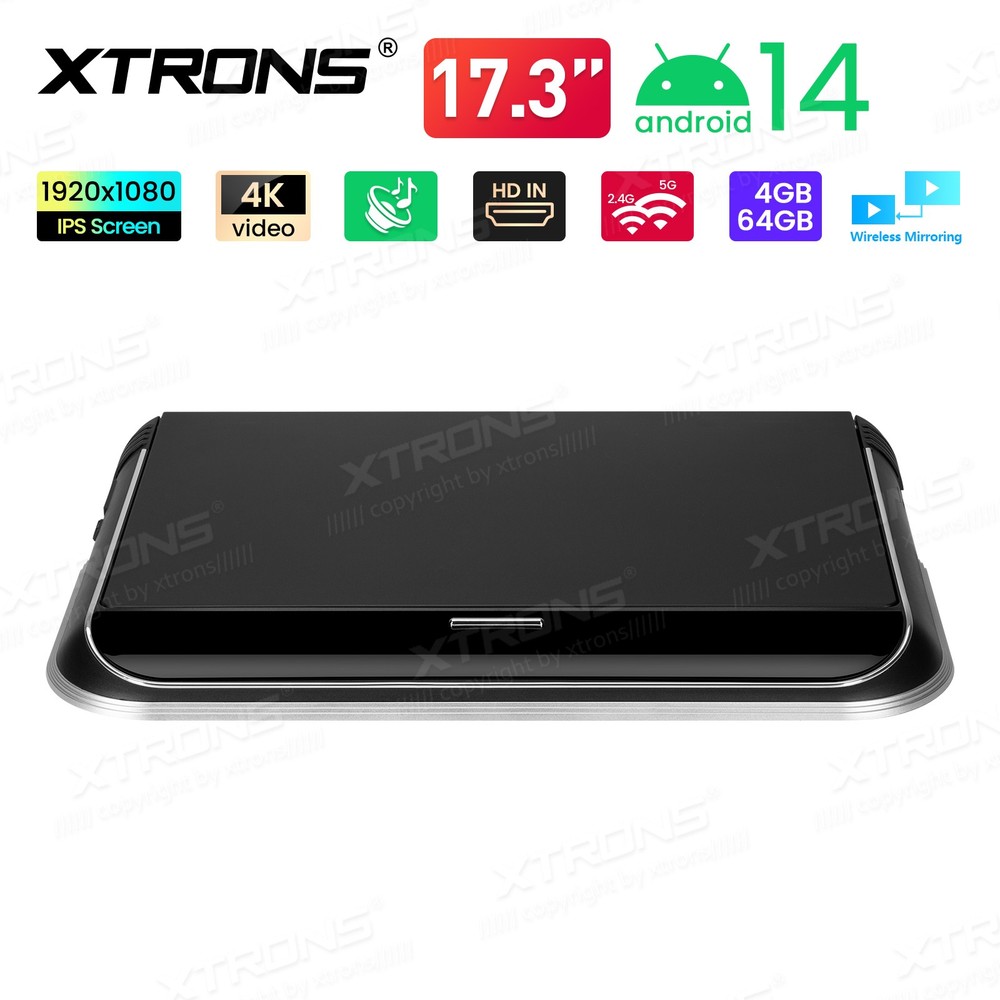 17.3" Car Ceiling Mount TV Android 14 Flip Down Screen 4K Octa Core HDMI WiFi