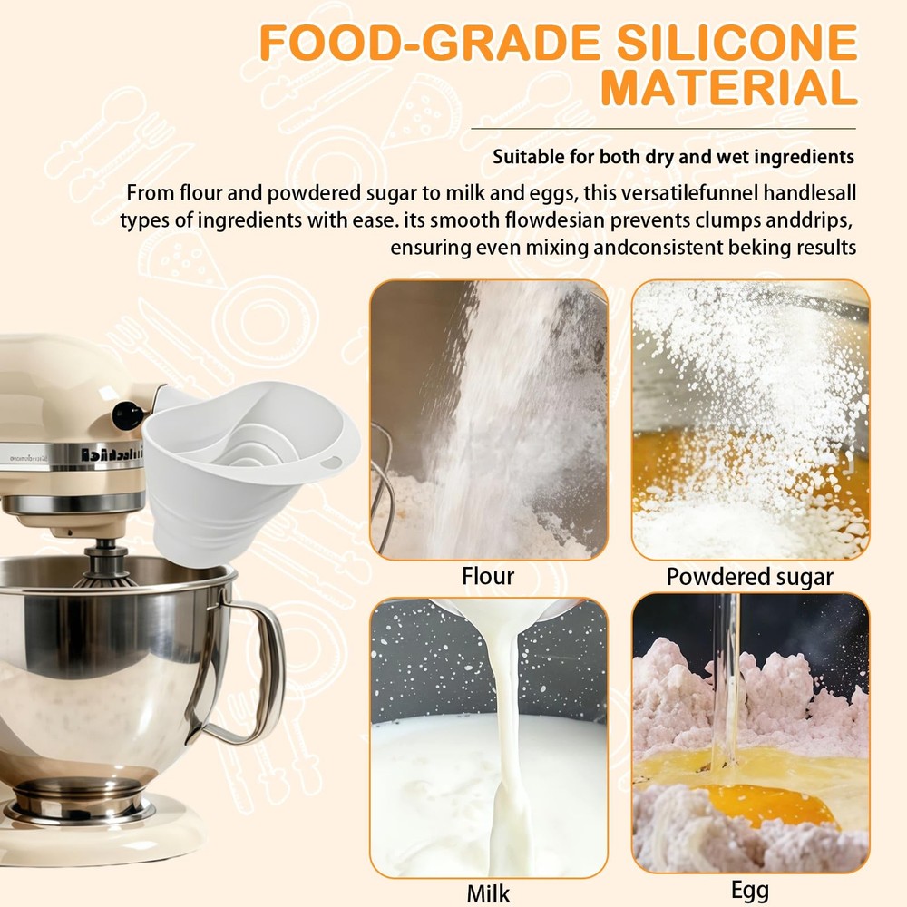 Silicone Foldable Flour Funnel for Kitchen Aid Mixer,Easy Pour No-Mess Attach...