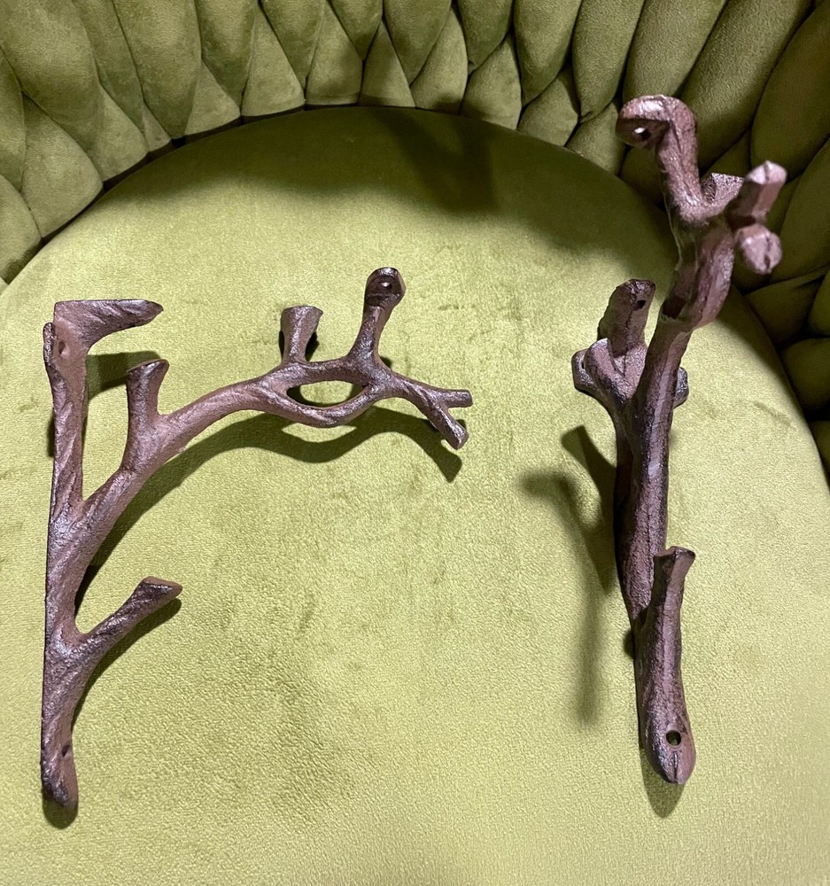 Rustic Cast Iron Shelf Brackets Wall Mount Hardware Brace Tree Branch Sculptures