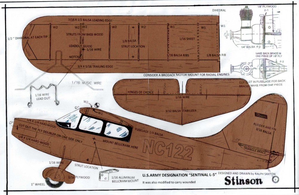 1/2 A profile Stinson Sentinel U-Control plans