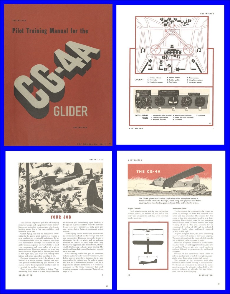 Waco CG-4A Glider - Pilot Training Manual 1945 on CD or USB