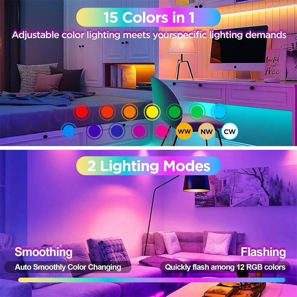 RGBCW LED Bulb E26 E27 - USB Rechargeable 3W 1800mAh Color Changing
