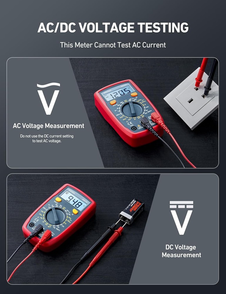 AstroAI Digital Multimeter Tester 2000 Counts with DC AC Voltmeter and Ohm Volt