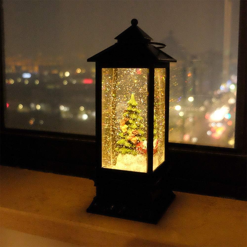 Lighted Musical Snow Globe Lantern with 6 Hour Timer, 12 Inches USB Powered &...