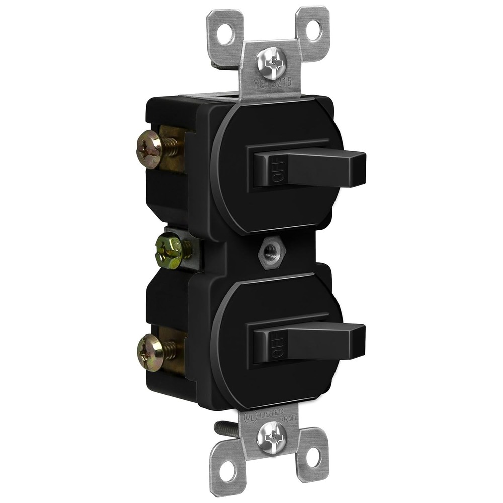 Duplex Double Toggle Light Switch, Single Pole, Side Wiring, Copper Wire Only,