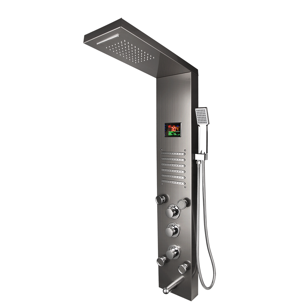 Digital Display Shower Panel Column LED Rain Waterfall Spa Jets Shower Mixer Tap
