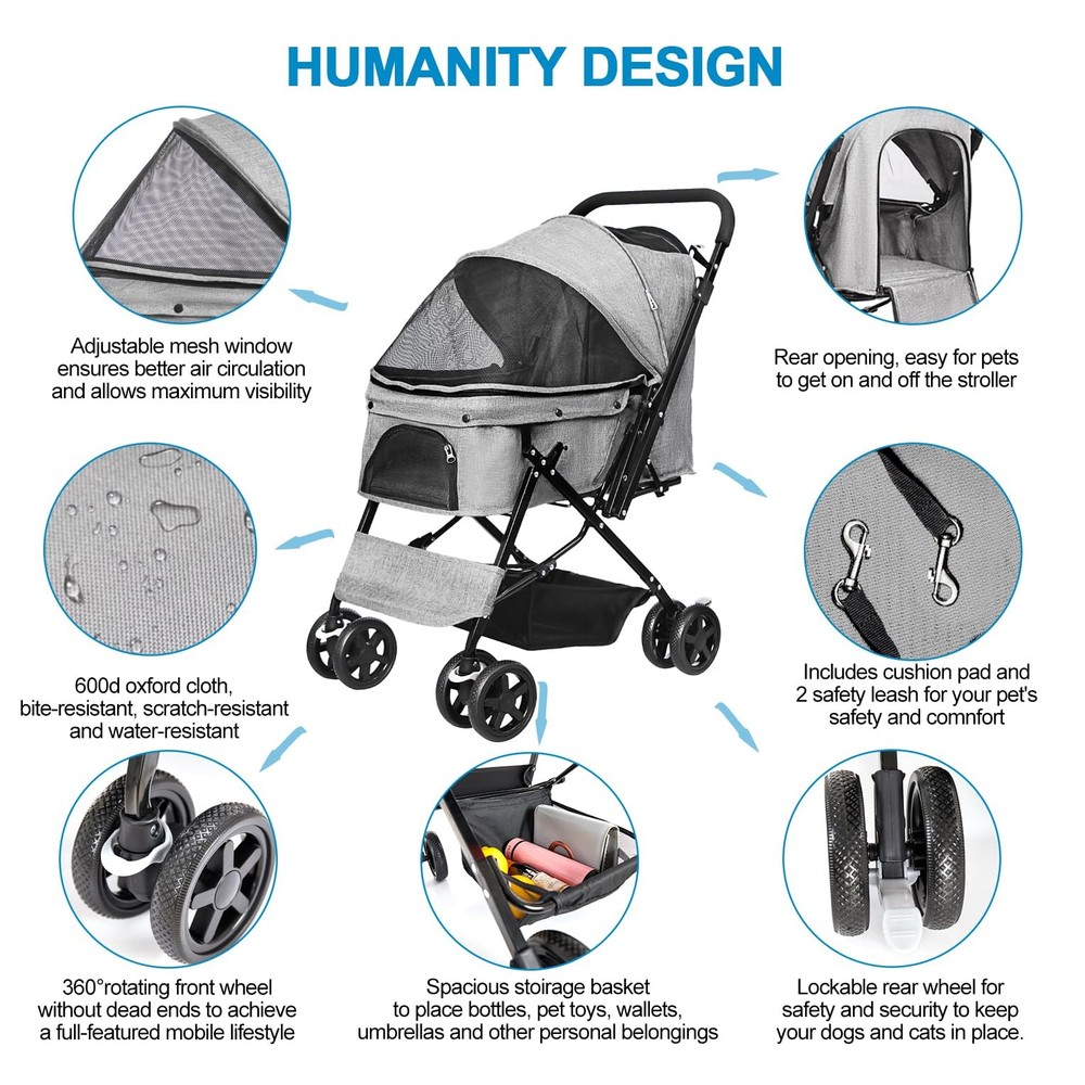 Lightweight Dog Stroller with Reversible Handle for Medium Small Dogs and Cat...