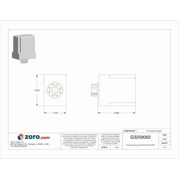 Dayton 1Egb9 Single Function Time Delay Relay, Octal, On Delay, 1 Functions