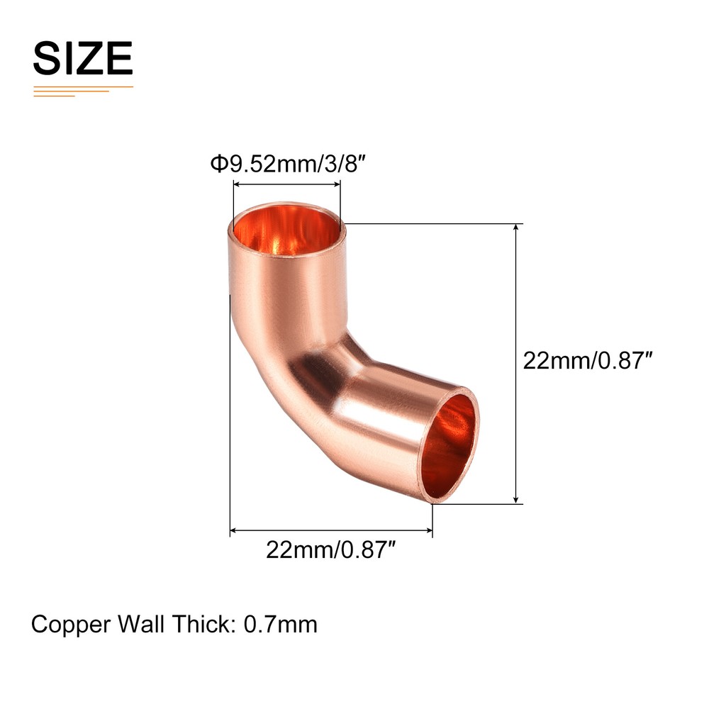 5Pack 3/8" ID 90 Degree Copper Pipe Fitting Copper Elbow Adapter