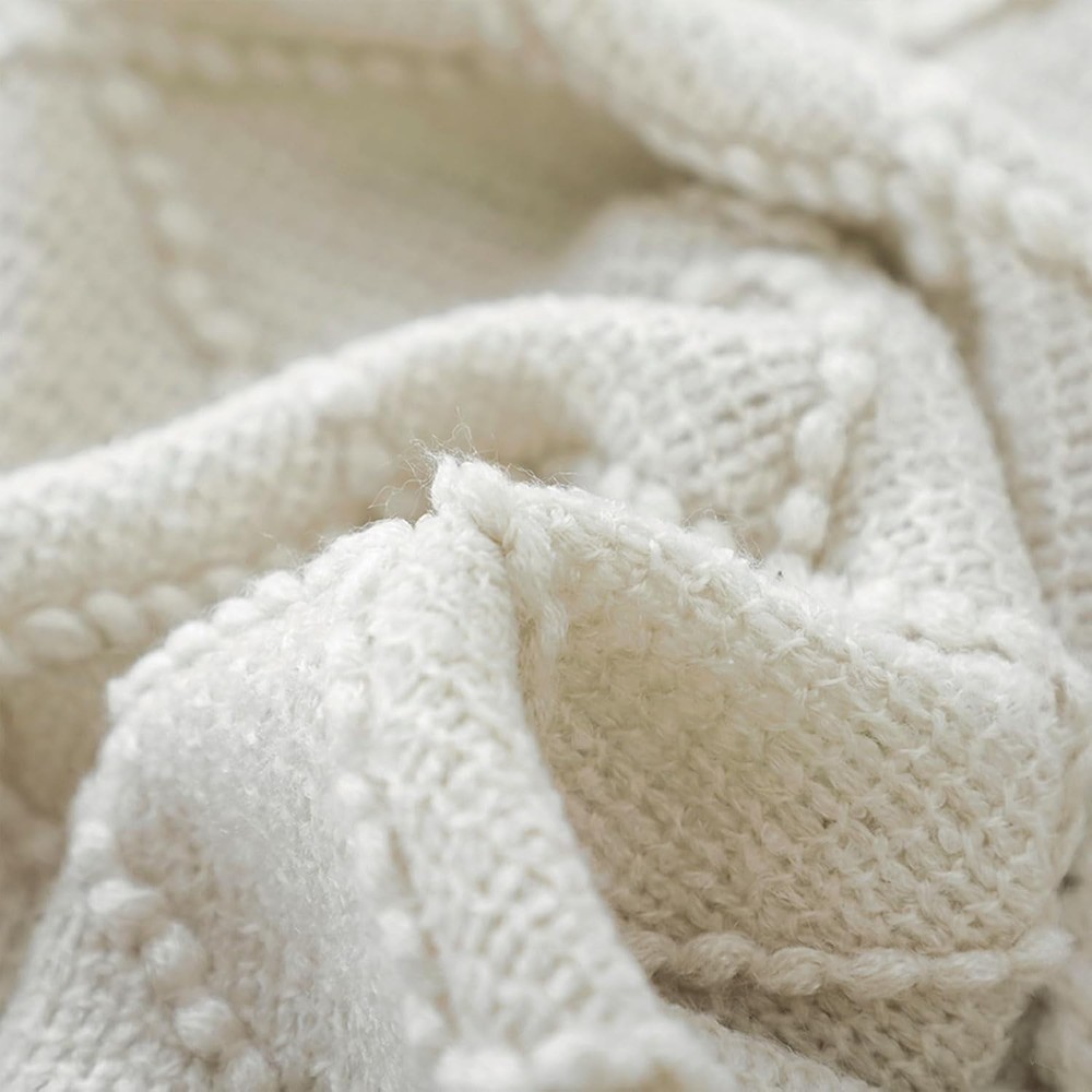 Beige Throw Blanket 50x60 Inches Throw Textured Solid Soft Sofa Couch Decorat...