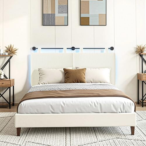 Headboard Size，Modern Wall Mounted Headboards with LED Light for Queen White