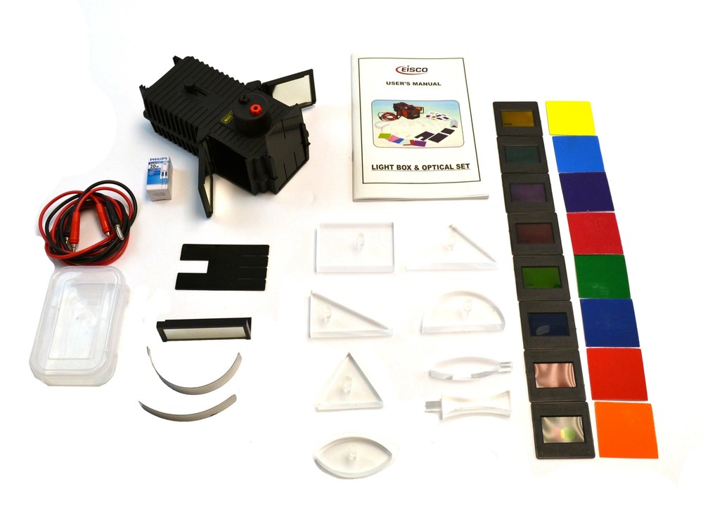 Deluxe Optics Kit - Light/Ray Box, 29 Optical Components & Manual - Eisco Labs