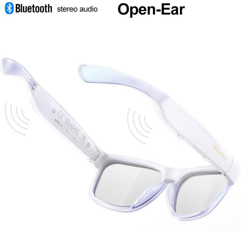 OhO Smart Glasses,Polarized Sunglasses w/Bluetooth Speaker, White Transitional