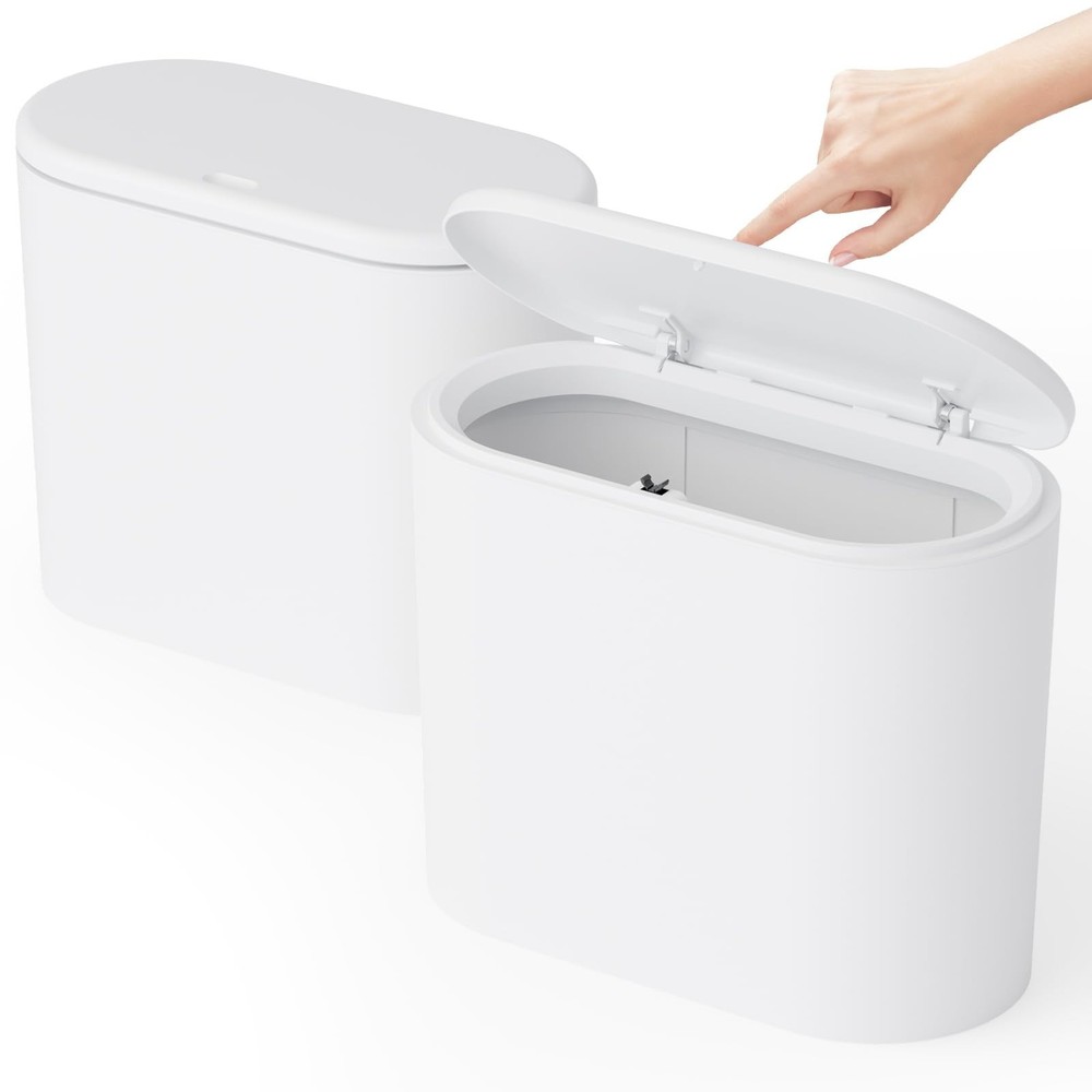 White 12 Liter Rectangular Plastic Small Garbage Can With Lid,2 Pack 3.17 Gal...