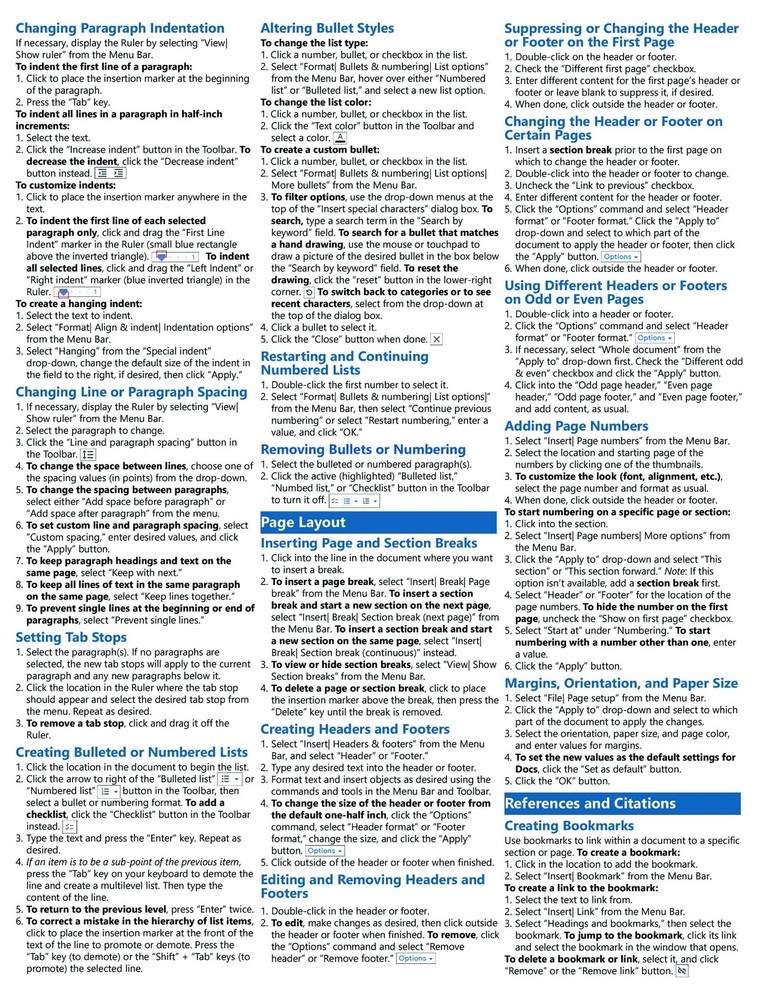 Google Docs Training Guide Quick Reference Card 4 Page Cheat Sheet Instructions